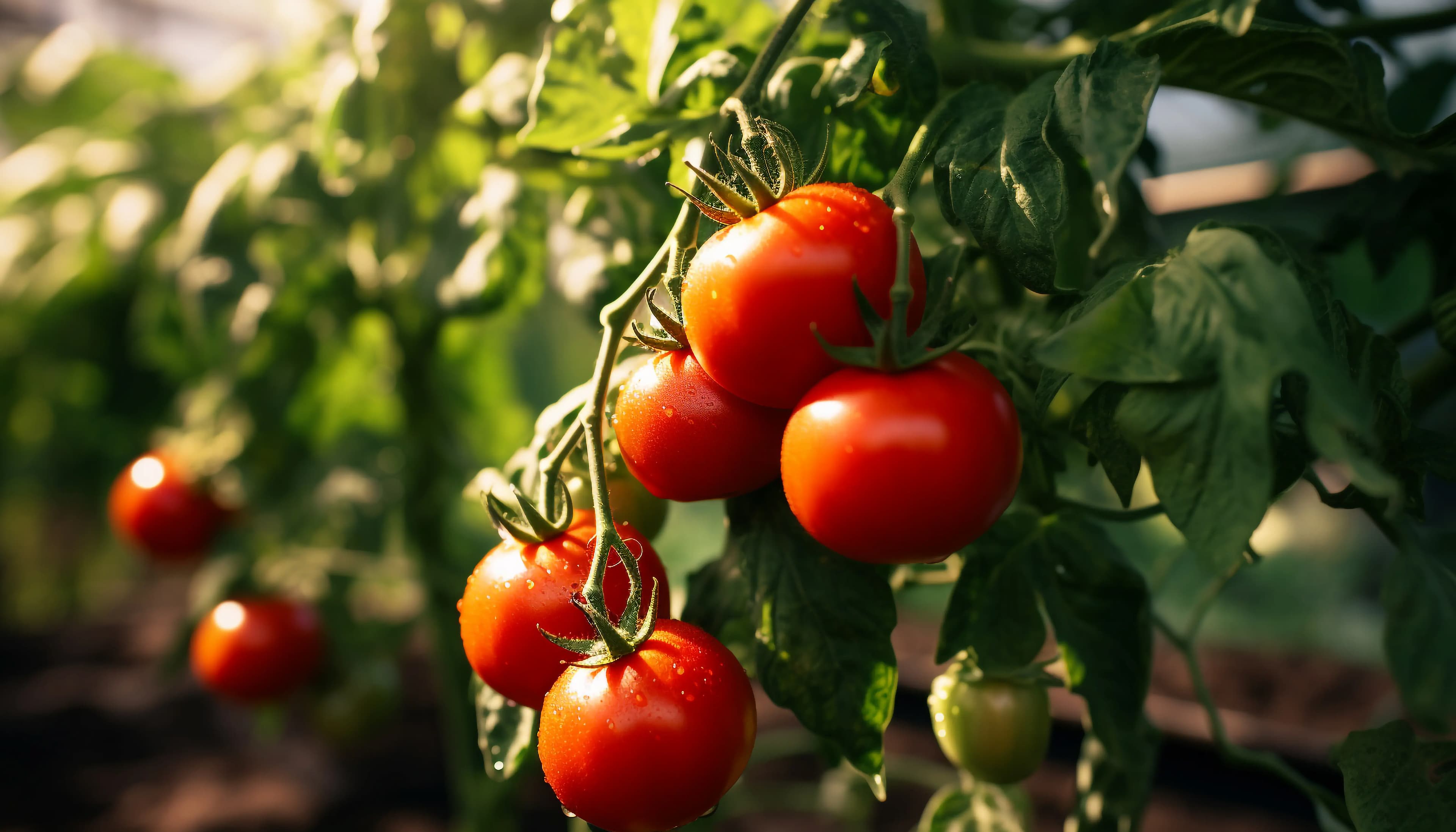 canned cucumbers and tomatoes on the background of tomato bushes